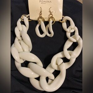 Pomina Elegant Cream Chain Acrylic Necklace And Earring Set